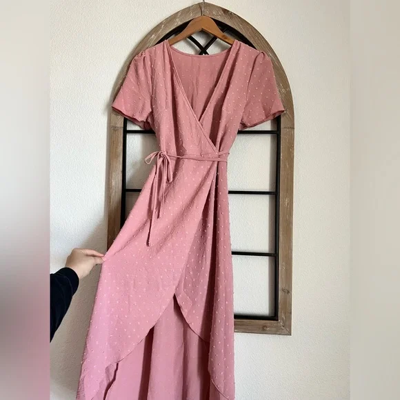 pink lily wrap dress Pink Lily pink polka dot wrap dress